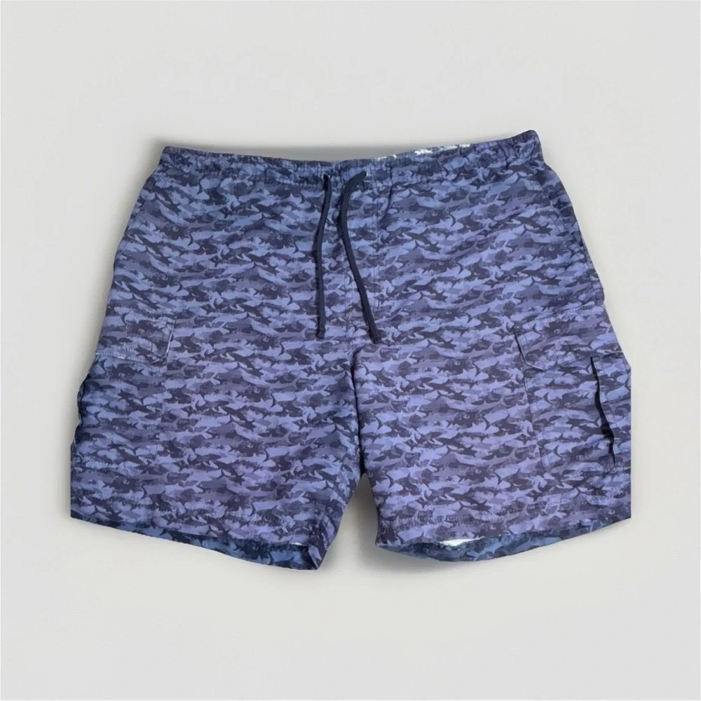 berkley jensen Men's‎ Blue Fish Swim Shorts M Elastic Waist Drawstring
